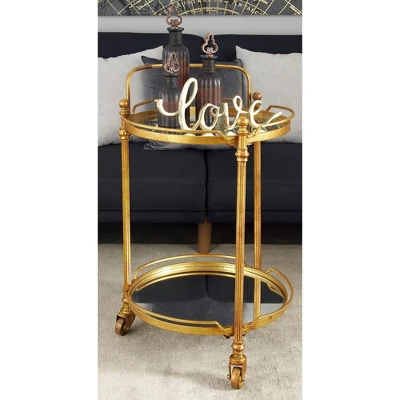 Traditional Iron And Mirrored Bar Cart Brass - Olivia & May 7 Traditional Iron And Mirrored Bar Cart Brass - Olivia & May - Image 5