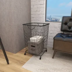 Square Industrial Metal Storage Cart Black CosmoLiving By Cosmopolitan -Restaurant Furniture Store GUEST c6764f4a 75cf 44ec 9587 3a04356534f4