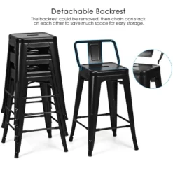 Tangkula Set Of 4 Metal Bar Stools 24" Industrial Chair Low Back Black -Restaurant Furniture Store GUEST c68aea35 f6aa 4517 8b4a d62b27803ec2