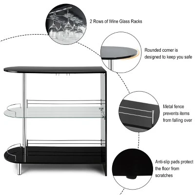 Costway Wine Rack Unit W/Tempered Glass Shelf & Glass Holders Glossy Black 9 Costway Wine Rack Unit W/Tempered Glass Shelf & Glass Holders Glossy Black - Image 7