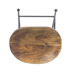 Wooden Saddle Seat Barstool With Iron Rod Legs Brown/Black - The Urban Port -Restaurant Furniture Store GUEST c729926f 2e25 40ae 8472 3ba6e52bd2aa