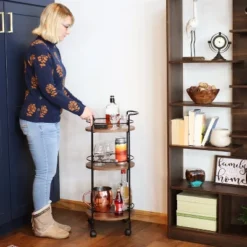 Sunnydaze Decor Sunnydaze Round Metal 3-Tier Bar Cart - Indoor Furniture With Wheels - Brown - 34.5” H -Restaurant Furniture Store GUEST c8223d12 f329 4fc2 836f ad0345420118
