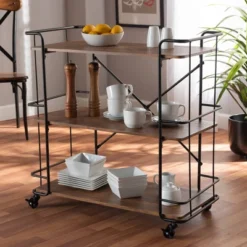 Neal Metal And Wood Kitchen Serving Cart Walnut/Black - Baxton Studio -Restaurant Furniture Store GUEST c8f0fbf3 aaf7 49d1 88b7 de3907b863d8