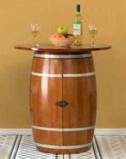 Vintiquewise Wine Barrel Round Table Wine Storage Cabinet