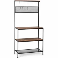 Costway 4-Tier Kitchen Bakers Rack Microwave Oven Stand Industrial W/Hooks & Mesh Panel -Restaurant Furniture Store GUEST c9dbccb7 ed6f 430c ae2a fd97c70e3fc6