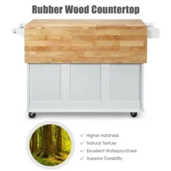 Costway Drop-Leaf Kitchen Island Trolley Cart Wood Storage Cabinet W/ Spice Rack White -Restaurant Furniture Store GUEST c9f2811b 179a 407a 8eb2 f76bfe8b2248