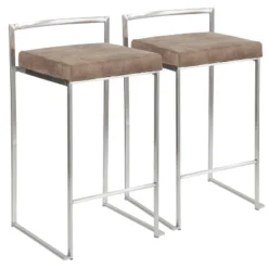 Set Of 2 26" Fuji Contemporary Stackable Counter Height Barstool Stainless Steel With Cushion - Lumisource -Restaurant Furniture Store GUEST caa56899 95ab 434d b6de c4abb7ae5d9f