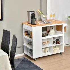 Costway Kitchen Island Trolley Cart On Wheels With Storage Open Shelves & Drawer White/Brown -Restaurant Furniture Store GUEST cb575784 d4cb 4c4b af74 cc5e406e3ecf