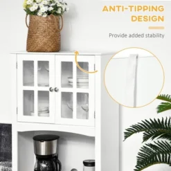 HOMCOM 67" Modern Buffet With Hutch, Louvered Kitchen Pantry Microwave Cabinet With Framed Glass Doors And 2 Drawers, White -Restaurant Furniture Store GUEST cd214aff 26a5 4e9a a74b 439396f2586c