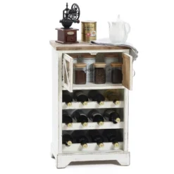 LuxenHome White And Natural Wood 2-Door Wine Cabinet -Restaurant Furniture Store GUEST cd7bd85d 125b 45b5 a3ca e133c3b1ae43