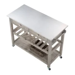 Montana Kitchen Island With Stainless Steel TopLight Barnwood Wire Brush - Boraam -Restaurant Furniture Store GUEST cd823670 5aee 43c0 8953 342e18380fc3