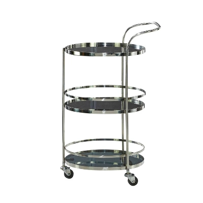 Contemporary Stainless Steel And Smoke Glass Bar Cart Silver - Olivia & May 7 Contemporary Stainless Steel And Smoke Glass Bar Cart Silver - Olivia & May - Image 5