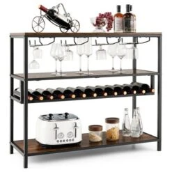 Costway Rustic Wine Rack Table 13 Bottles Wine Bar Cabinet Freestanding With Glass Holder -Restaurant Furniture Store GUEST ce7643b7 efb5 4744 826a bbf61426bfc3
