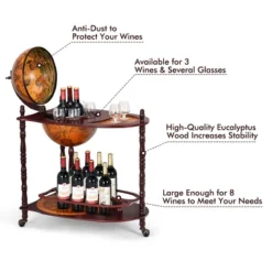 Costway Wood Globe Wine Bar Stand 34'' H 16th Century Italian Rack Liquor Bottle Shelf -Restaurant Furniture Store GUEST cf9b4da0 0bb4 416a b390 12e131c90738