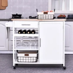 HOMCOM 4-Tier Rolling Kitchen Island Utility Trolley Serving Cart Kitchen Storage Cart W/ Butcher Block Countertop, Drawer -Restaurant Furniture Store GUEST d0ac48d5 b4a8 426e a9e5 efc44a10ecc9