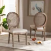 Set Of 2 Louis Fabric Upholstered With Rattan And Wood Dining Chairs Beige/Brown - Baxton Studio