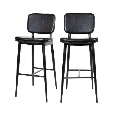 Emma And Oliver Set Of 2 LeatherSoft Barstools With Iron Frame-Integrated Footrest 4 Emma And Oliver Set Of 2 LeatherSoft Barstools With Iron Frame-Integrated Footrest - Image 2