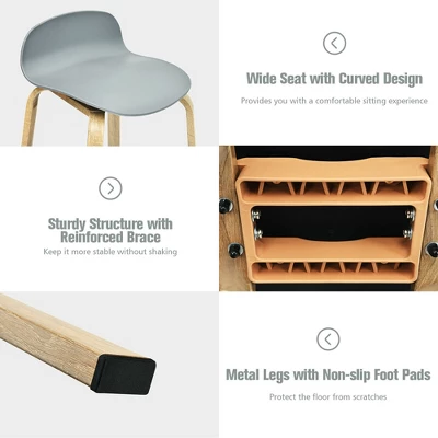 Costway Modern Set Of 4 Barstools 30inch Pub Chairs W/Low Back & Metal Legs Grey 11 Costway Modern Set Of 4 Barstools 30inch Pub Chairs W/Low Back & Metal Legs Grey - Image 9