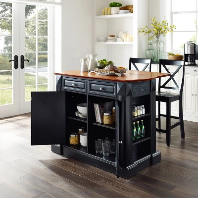 Coventry Drop Leaf Top Kitchen Island With X-Back Stools Black - Crosley 4 Coventry Drop Leaf Top Kitchen Island With X-Back Stools Black - Crosley - Image 2