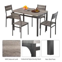 Zenvida Dining Table Set For 4, Rustic Grey 5 Piece Dinette Set Kitchen Table 4 Chairs