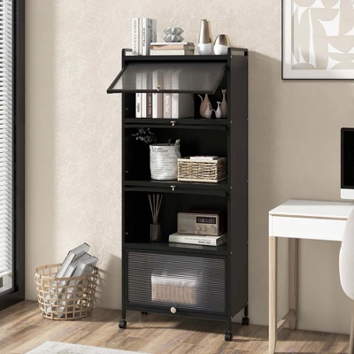 Costway 5-Tier Kitchen Baker's Rack Storage Cabinet Mobile Microwave Stand Flip-up Doors 5 Costway 5-Tier Kitchen Baker's Rack Storage Cabinet Mobile Microwave Stand Flip-up Doors - Image 3