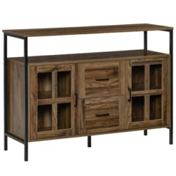 HOMCOM Rustic Kitchen Sideboard, Serving Buffet Storage Cabinet With Adjustable Shelves, Glass Doors, And 2 Drawers For Living Room -Restaurant Furniture Store GUEST d4ed44e8 8739 40d3 8660 39fcc46235d5