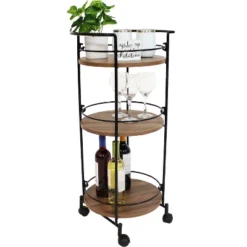 Sunnydaze Decor Sunnydaze Round Metal 3-Tier Bar Cart - Indoor Furniture With Wheels - Brown - 34.5” H -Restaurant Furniture Store GUEST d6124e7e 3b89 49af bcb9 37dc2f9f8797