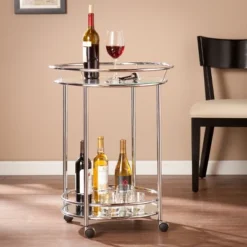 Camden Glam Rolling Bar Cart With Mirrored Shelf Metallic Chrome - Aiden Lane -Restaurant Furniture Store GUEST d682093e a1f9 43e4 960a 958621c91b60