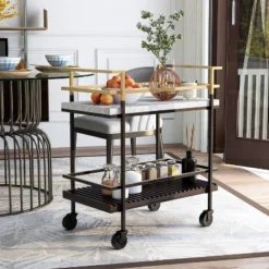 Goodspring Faux Marble Top 2 Shelf Serving Cart Black/White - HOMES: Inside + Out