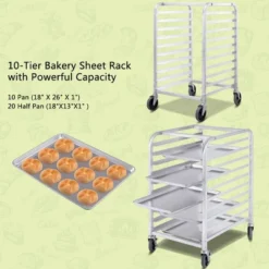 Costway 10 Sheet Aluminum Bakery Rack Silver Commercial Cookie Bun Pan Kitchen W/Wheel -Restaurant Furniture Store GUEST d74f83f3 eba2 4f1a a4dc 00f3a8856462
