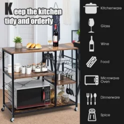 Costway Rolling Industrial Kitchen Baker's Rack Wood Black -Restaurant Furniture Store GUEST d798209a cd0c 4bb3 84a2 715326c2175b