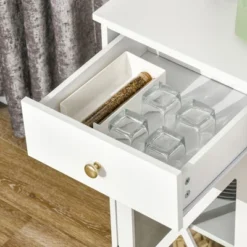 HOMCOM 45" Farmhouse Style Kitchen Sideboard, Serving Buffet Cabinet, Storage Cupboard With Glass Doors And 3 Drawers, White -Restaurant Furniture Store GUEST d8e0e37f 455f 4169 84a7 1d8a2796091c