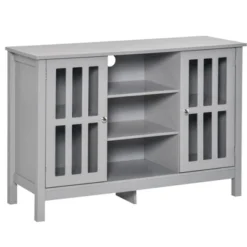 HOMCOM Modern Sideboard, Storage Cabinet, Buffet With 2 Slatted Framed Doors, Open Middle Shelving And Cable Management Hole -Restaurant Furniture Store GUEST d971622b c5d8 480b b454 c1e0656027a1