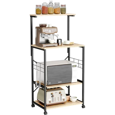 Bestier 4 Tier Shelves Portable Utility Kitchen Storage Baker's Rack Organizer Cart Stand With Adjustable Wheels And Side Hooks, 49 Inch, Oak 3 Bestier 4 Tier Shelves Portable Utility Kitchen Storage Baker's Rack Organizer Cart Stand With Adjustable Wheels And Side Hooks, 49 Inch, Oak