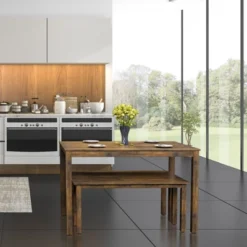 3pcs Dining Set Modern Studio Collection Table With 2 Benches Wood Legs Coffee -Restaurant Furniture Store GUEST da7ec3fd 9f36 41a2 ae85 720ba10bdd61