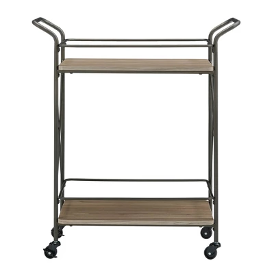 Keene Bronze Finish And Wood Double Cross Bar Cart Bronze/Walnut - Inspire Q 4 Keene Bronze Finish And Wood Double Cross Bar Cart Bronze/Walnut - Inspire Q - Image 2