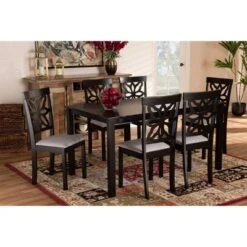 7pc Dallas Fabric Upholstered And Wood Dining Set - Baxton Studio -Restaurant Furniture Store GUEST dc6f77f3 6943 4d4f 9b68 8d49f00634a6
