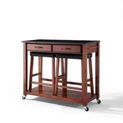 Granite Top Kitchen Prep Cart With 2 Upholstered Saddle Stools Cherry - Crosley 15 Granite Top Kitchen Prep Cart With 2 Upholstered Saddle Stools Cherry - Crosley -Restaurant Furniture Store GUEST dd2383c7 fdf3 437b ae67 a765408bc190