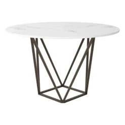 Modern 51" Round Dining Table Stone Antique Brass - ZM Home