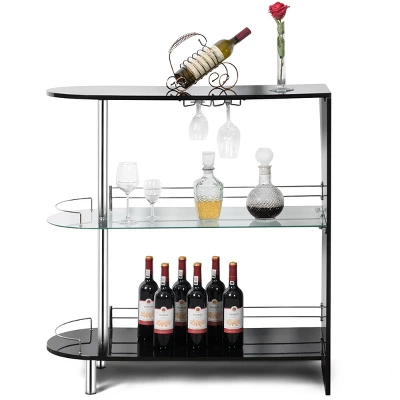 Costway Wine Rack Unit W/Tempered Glass Shelf & Glass Holders Glossy Black 10 Costway Wine Rack Unit W/Tempered Glass Shelf & Glass Holders Glossy Black - Image 8