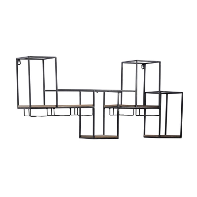 Metal Geometric 7 Bottle Wall Wine Rack With 5 Glass Holder Slots Black - Olivia & May 6 Metal Geometric 7 Bottle Wall Wine Rack With 5 Glass Holder Slots Black - Olivia & May - Image 4