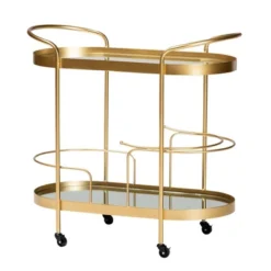 Kamal Glam Brushed Metal And Mirrored Glass 2 Tier Mobile Wine Bar Cart Gold - Baxton Studio 26 Kamal Glam Brushed Metal And Mirrored Glass 2 Tier Mobile Wine Bar Cart Gold - Baxton Studio -Restaurant Furniture Store GUEST de442c1b 7362 4bd1 8b2e ff4632c874fc