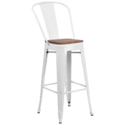 Emma And Oliver 30"H Metal Dining Barstool With Back And Square Wood Seat -Restaurant Furniture Store GUEST de46ef98 515e 4452 96cf 6ad19265d1f7