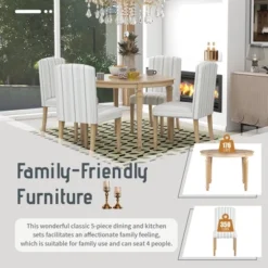 5 PCS Round Dining Table Set With Solid Wood Legs And 4 Striped Fabric Upholstered Chairs-ModernLuxe -Restaurant Furniture Store GUEST df0af65e 52e8 47b2 8dc8 9a2970455563