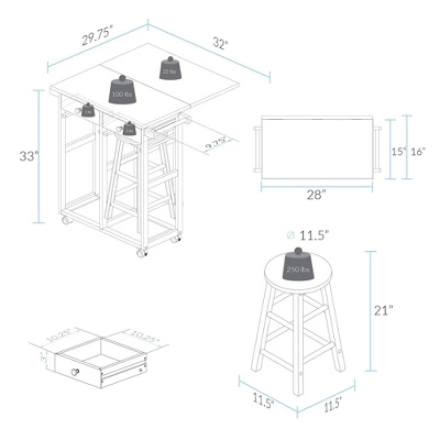 Square Hardwood Drop Leaf Table Top Breakfast Cart Natural/White - Flora Home 11 Square Hardwood Drop Leaf Table Top Breakfast Cart Natural/White - Flora Home - Image 9