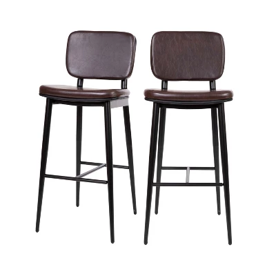 Emma And Oliver Set Of 2 LeatherSoft Barstools With Iron Frame-Integrated Footrest 3 Emma And Oliver Set Of 2 LeatherSoft Barstools With Iron Frame-Integrated Footrest