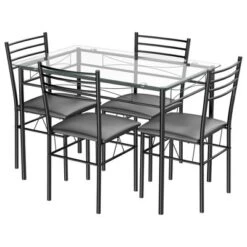 Costway 5 Piece Dining Set Glass Top Table & 4 Upholstered Chairs Kitchen Room Furniture -Restaurant Furniture Store GUEST e04a360a 4d94 4a5c a40a 57e573b7e536