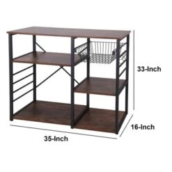 Wood And Metal Bakers Rack With 4 Shelves And Wire Basket Brown/Black - Benzara -Restaurant Furniture Store GUEST e0a7a30f c733 4d8c b564 69c24696d102