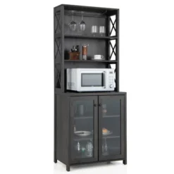 Costway Tall Freestanding Bar Cabinet Kitchen Buffet W/ Glass Holder & Adjustable Shelf -Restaurant Furniture Store GUEST e0febd3e 3ce5 4587 b30c de63c6923374