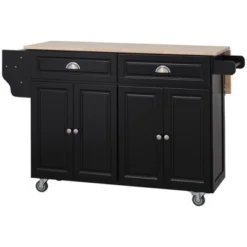 HOMCOM Rolling Kitchen Island On Wheels, Kitchen Cart With Solid Wood Drop Leaf Breakfast Bar, Storage Drawers, 4-Door Cabinets, Spice Rack, Black 9 HOMCOM Rolling Kitchen Island On Wheels, Kitchen Cart With Solid Wood Drop Leaf Breakfast Bar, Storage Drawers, 4-Door Cabinets, Spice Rack, Black -Restaurant Furniture Store GUEST e15dcd6c 7312 47a3 b1c9 4018689da8c7